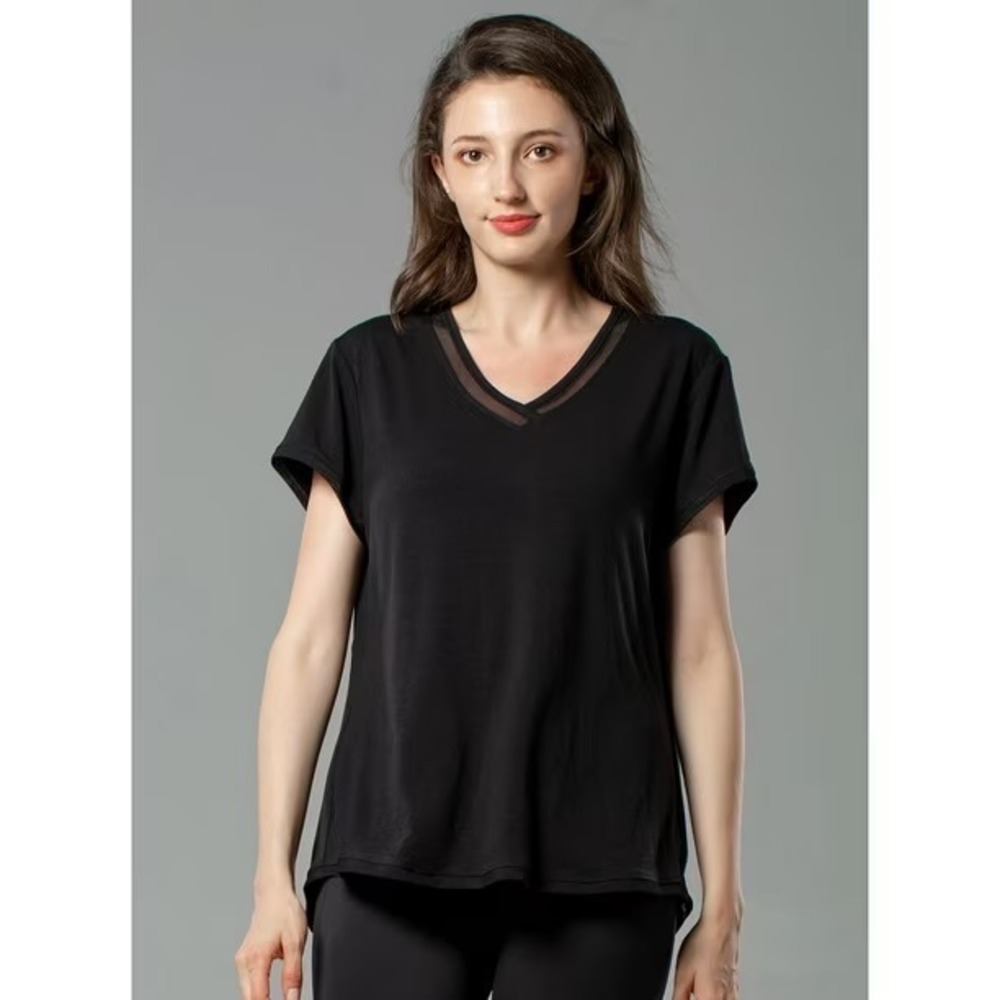 Tangerine Womens Active V-Neck Tee Black Mesh Trim Exercise Workout Top XL